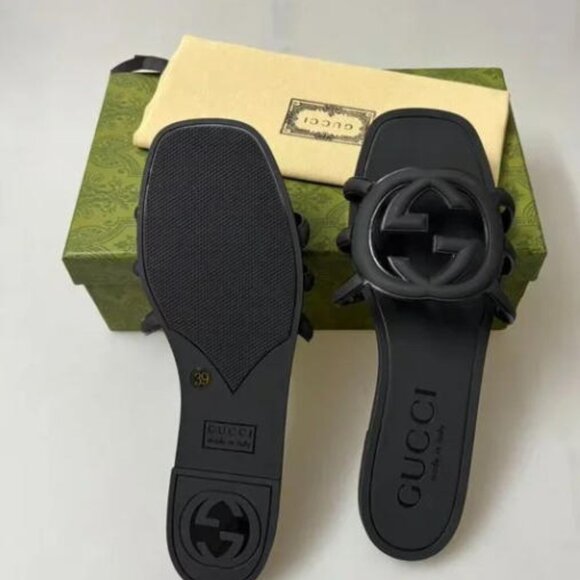 Gucci Women's Black Marmont Rubber Slides US 9 - New with Box - Picture 7 of 7